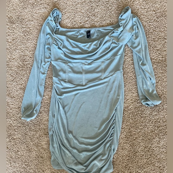 Cider Light Blue Ruched Long-Sleeve Mini Dress - Picture 2 of 3